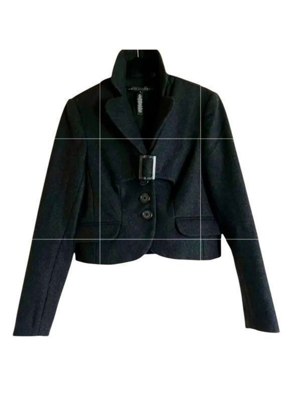 Robert Rodriguez Crop Jacket blazer wool blend Charcoal Gray Buckle Flounce 4